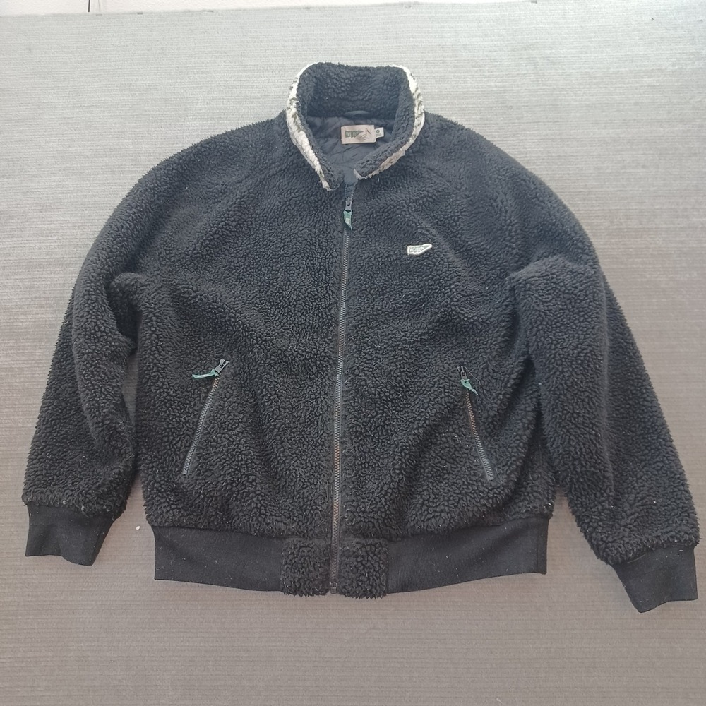 Wellen Dawn Patrol Quilted Fleece Jacket Mens M Black Full Zip Tab Collar Casual